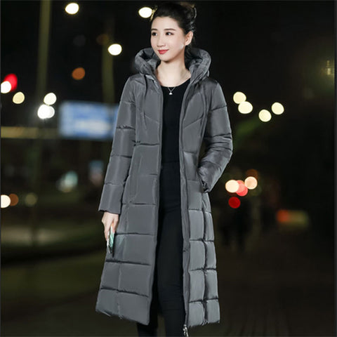 Image of Long Hooded Thicker Down Coat Women Winter Casual Zipper Jackets Female Vogue Elegant Outwears M-6XL Plus Size Synthetic Feather