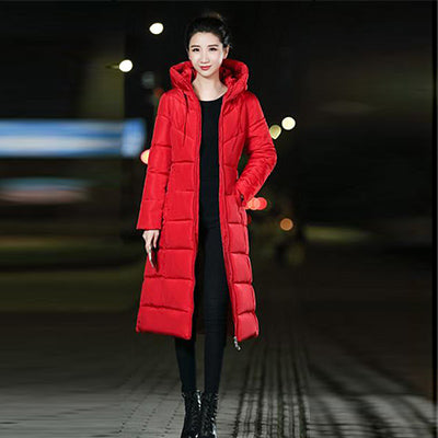 Image of Long Hooded Thicker Down Coat Women Winter Casual Zipper Jackets Female Vogue Elegant Outwears M-6XL Plus Size Synthetic Feather