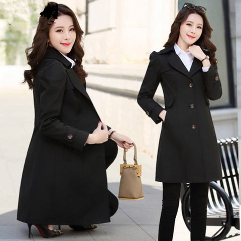 Image of Spring Autumn Trench Coat Slim Single Breasted Trench Coat Woman Trench Coat Long Women Windbreakers Plus Size Overcoat Femmino