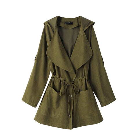 Image of Female Women Jacket Feminine Fashion Autumn Winte Medium Long Section Hooded Light Windbreaker Coat Women Ropa Mujer*/