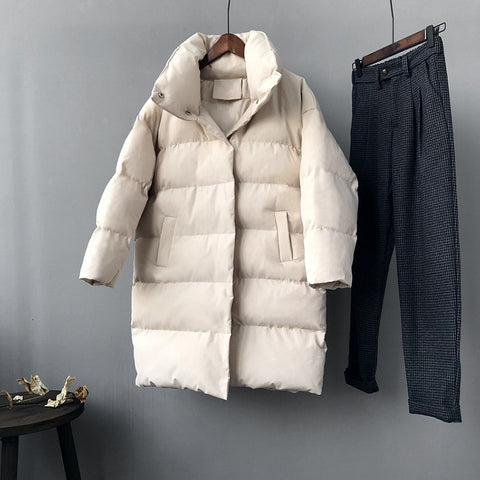 Image of RICORIT 2019 New Winter Hooded Long Sleeve Solid Color Cotton-padded Warm Loose Long Puffer Jacket Women parkas Coat