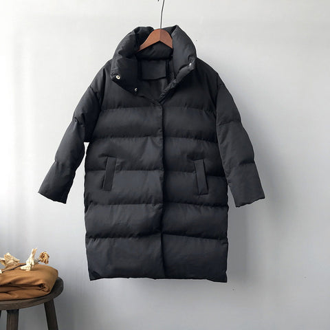 Image of RICORIT 2019 New Winter Hooded Long Sleeve Solid Color Cotton-padded Warm Loose Long Puffer Jacket Women parkas Coat