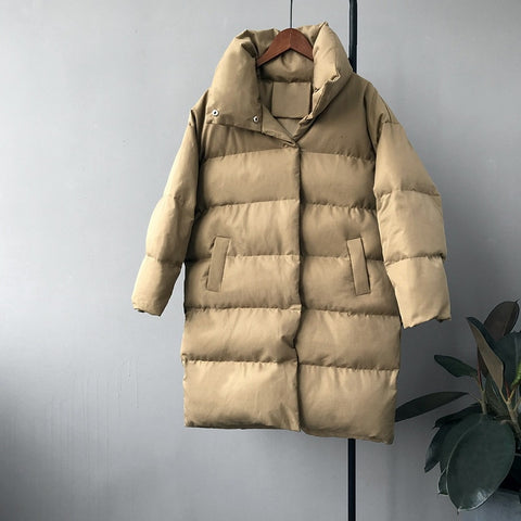 Image of RICORIT 2019 New Winter Hooded Long Sleeve Solid Color Cotton-padded Warm Loose Long Puffer Jacket Women parkas Coat