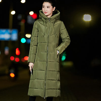 Image of Long Hooded Thicker Down Coat Women Winter Casual Zipper Jackets Female Vogue Elegant Outwears M-6XL Plus Size Synthetic Feather