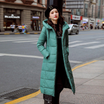 Image of Long Hooded Thicker Down Coat Women Winter Casual Zipper Jackets Female Vogue Elegant Outwears M-6XL Plus Size Synthetic Feather