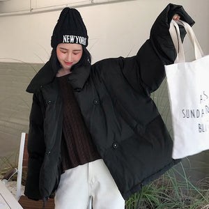 RICORIT Winter Jacket Women Solid Color Stand Collar Down Coat Loose Parkas Korean Female Oversized Jackets пуховик оверсайз