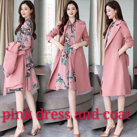 Image of Spring Autumn Trench Coat Slim OL Ladies Trench Coat Women Dress Women Windbreakers Plus Size Two Pieces Women Sets Trench Coats