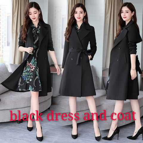Image of Spring Autumn Trench Coat Slim OL Ladies Trench Coat Women Dress Women Windbreakers Plus Size Two Pieces Women Sets Trench Coats