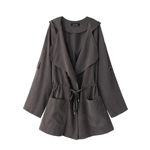 Image of Female Women Jacket Feminine Fashion Autumn Winte Medium Long Section Hooded Light Windbreaker Coat Women Ropa Mujer*/