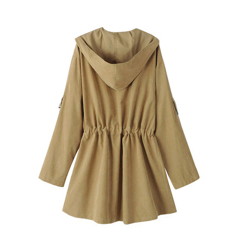 Image of Female Women Jacket Feminine Fashion Autumn Winte Medium Long Section Hooded Light Windbreaker Coat Women Ropa Mujer*/